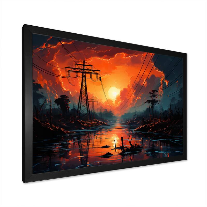 Designart "Power Lines Ethereal Connections II" Power Lines Framed Wall Art Prints Bed Bath